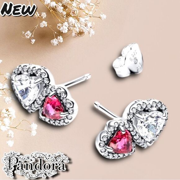 New Pandora Sterling Silver Halo Hearts Stud Earrings with Dust Bag - Picture 5 of 10